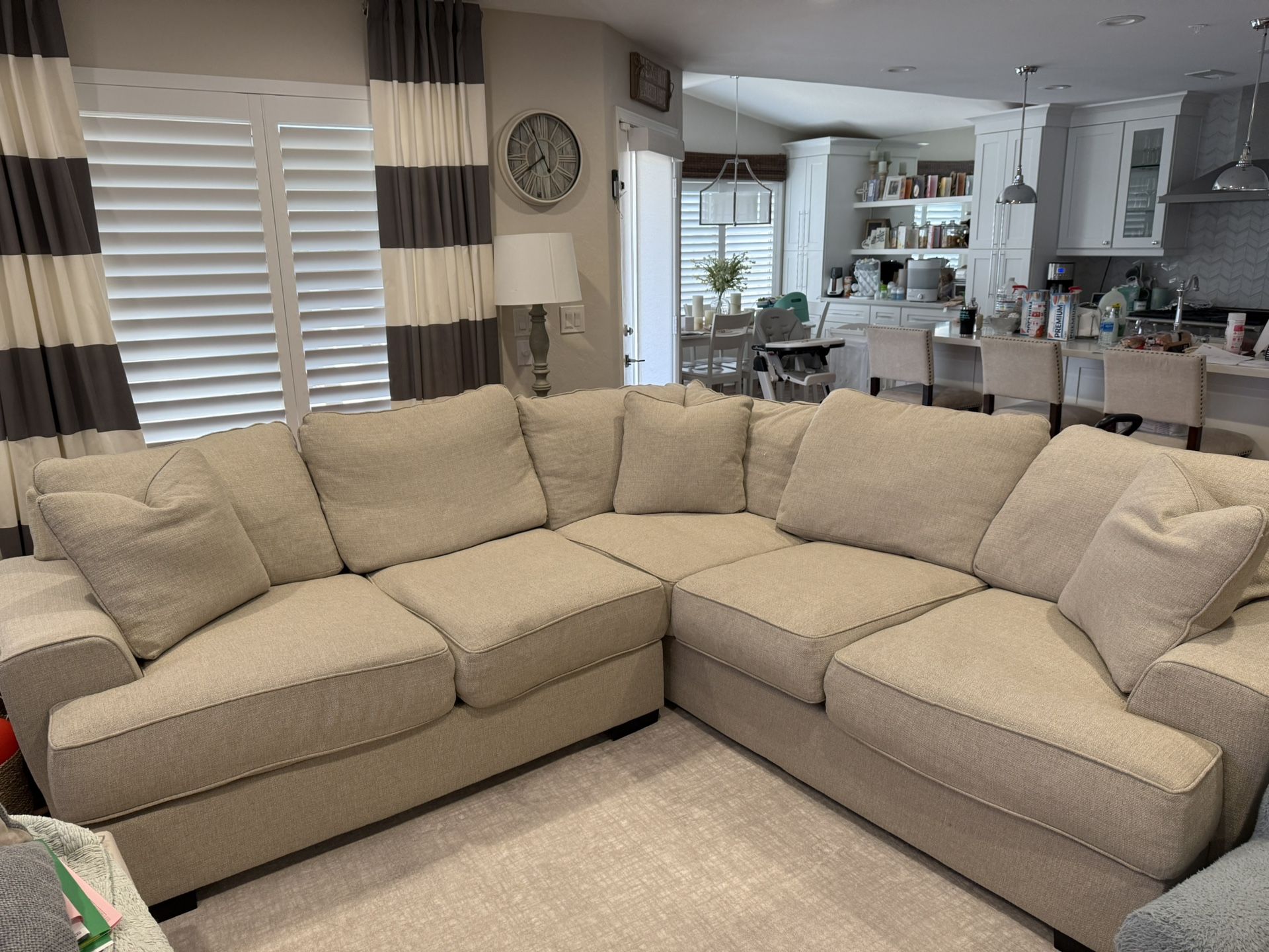 Macys Feather Filled 5 Seat Sectional In Tan