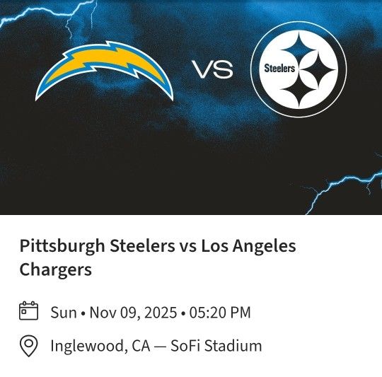 6 Chargers Vs Steelers Tickets Section 227