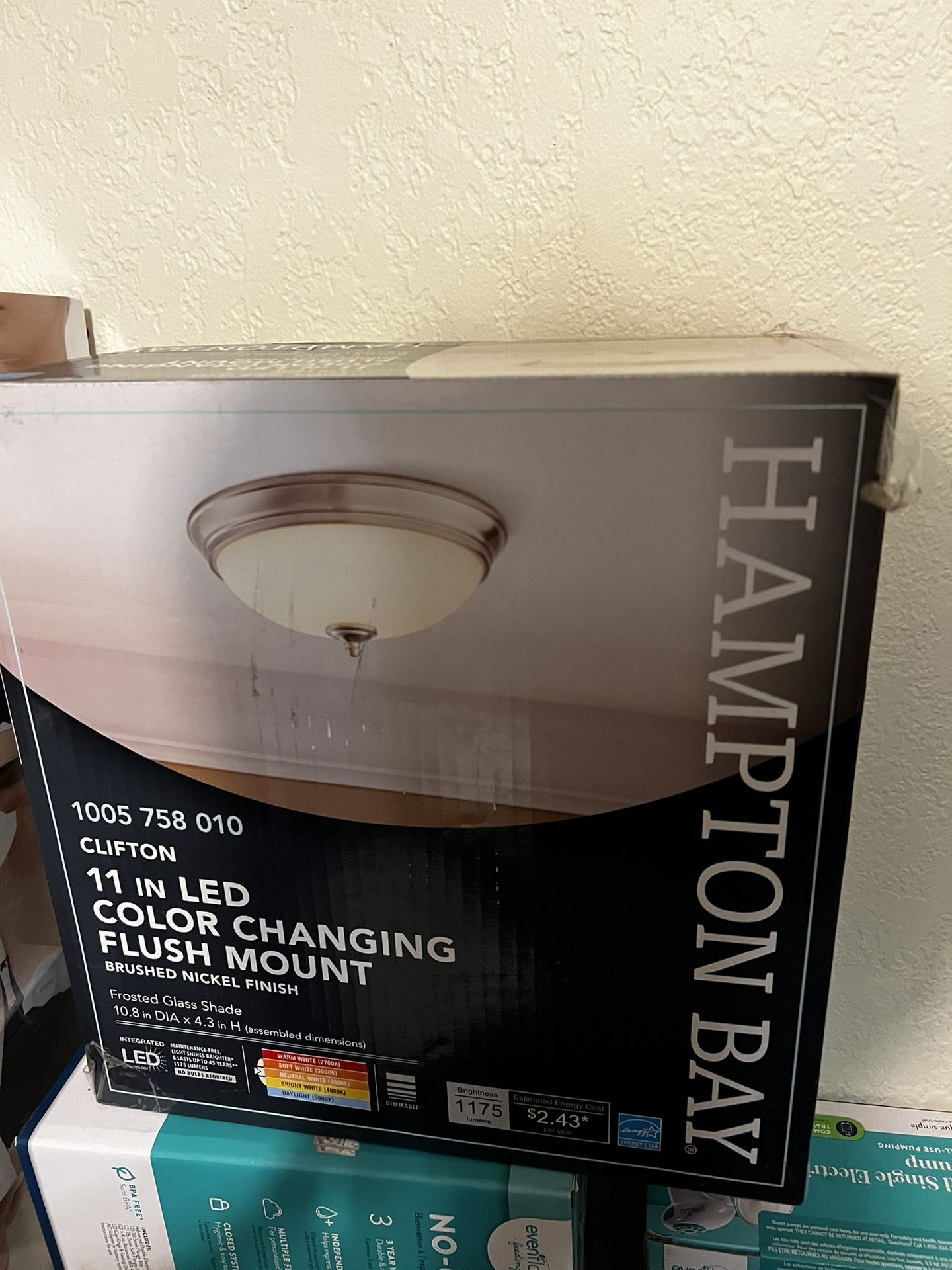 Hampton Bay Lighting Clifton 11 in. Brushed Nickel Selectable LED Flush Mount