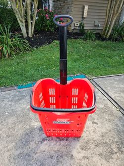 Rolling Shopping Basket Cart with Telescoping Handle & Wheels