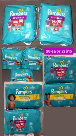 Pampers size 4-5-6 available $8 each 2/$15 0r 3/$21