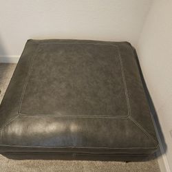Large Grey Leather Ottoman
