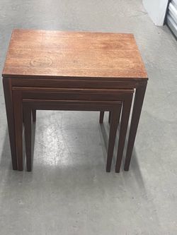 Vintage Nesting Coffee Tables Solid Wood. Used in good condition with some cosmetic blemishes. These blemishes are in the form of scratches and scuff 