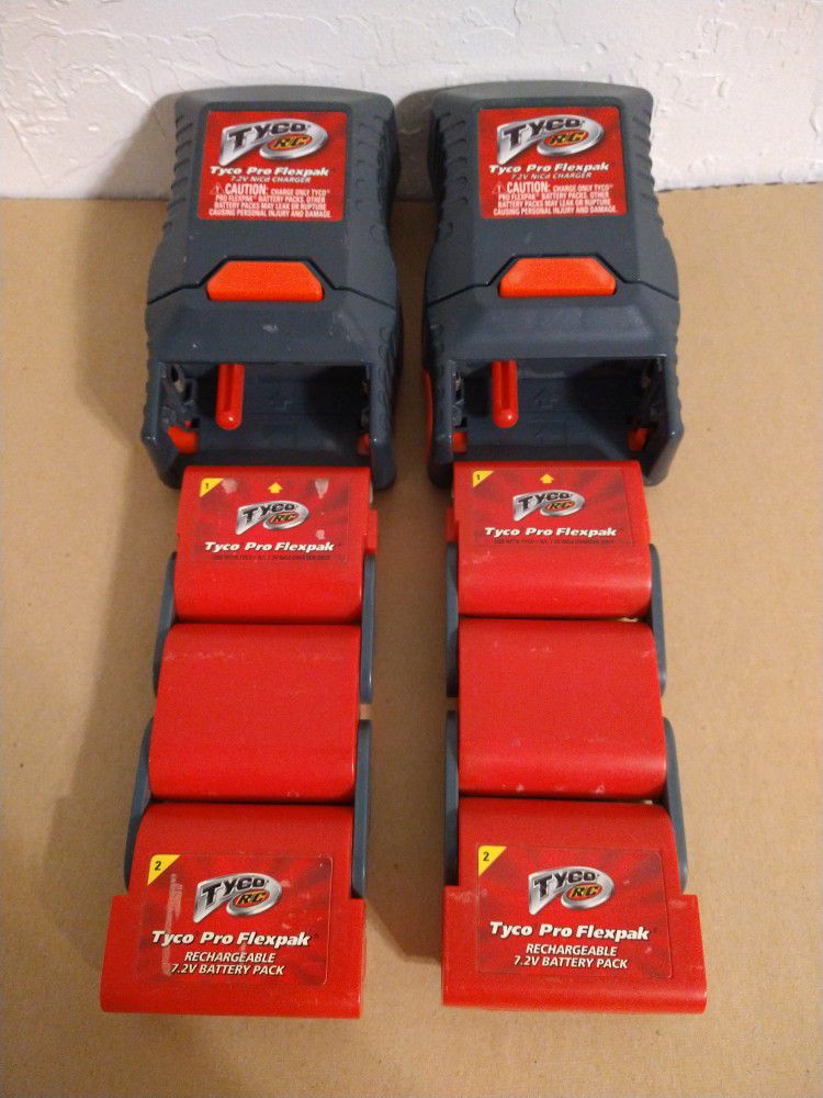 2 NOS Tyco R/C Pro FlexPak 7.2v NiCd Battery & Charger Kit For Shell Shocker