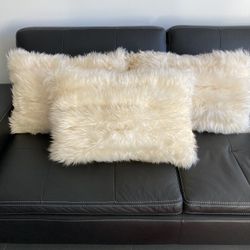 3 Sheepskin Throw Pillows 24” Long 16” Wide 