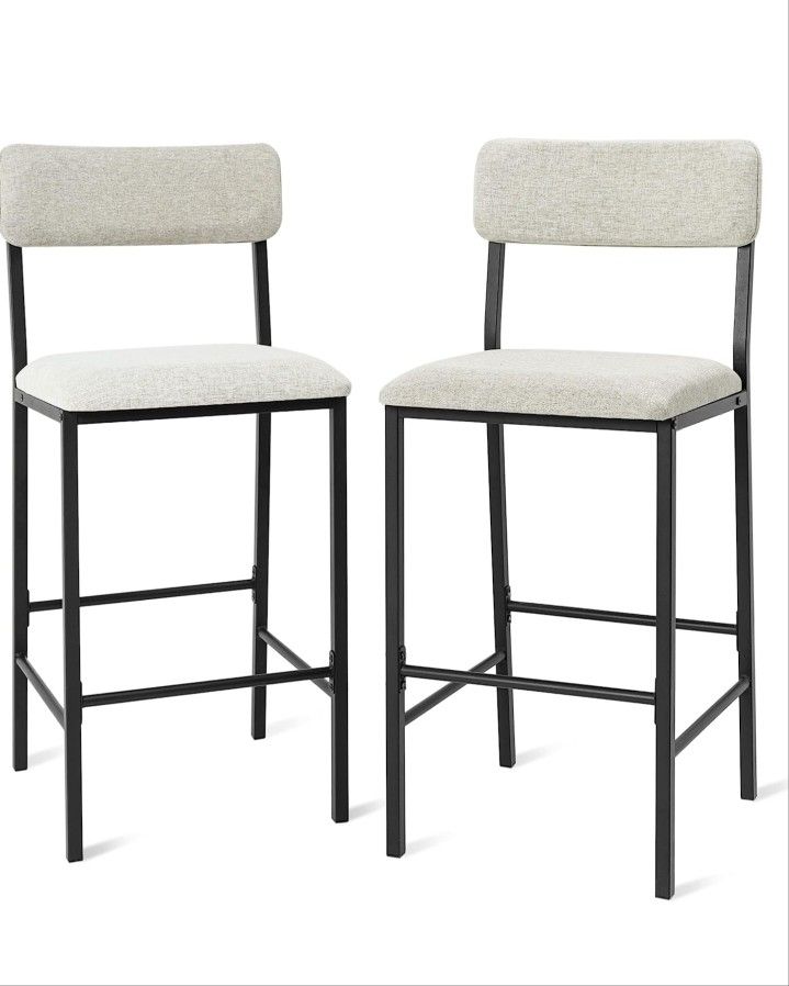 LAVIEVERT Bar Stools, Set of 2 Bar Chairs, Kitchen Island Chairs Counter Height Barstools with Soft Cushion & Backrest and Metal Footrests - Grey