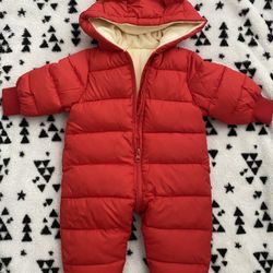 Baby Snowsuit/ Hoodie Romper Puffer Jacket- Red
