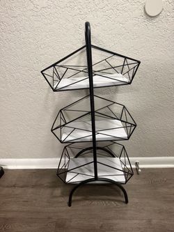 3-Tier Black Metal Wire Basket Stand