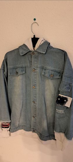 Aime Distressed Demin Jacket,Unisex Size 2XL With attached hoodie
