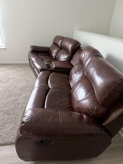 5 piece leather recliner couch with cup holders