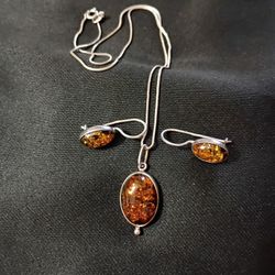 925 Baltic Amber Necklace & Earring Set