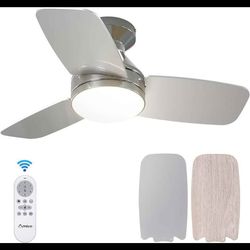 Ceiling Fans with Lights, 30 inch Low Profile Ceiling Fan with Light and Remote Control, Flush Mount
