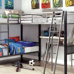 L-shaped Triple Twin Bunk Bed Frame W/Desk Brand New In Box 