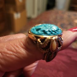 Turquoise Large Designer Ring,  Size 8