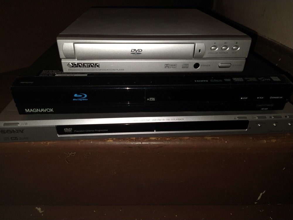 2 DVD players and 1 blue ray player