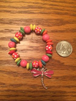 Wood Beads Stretch Bracelet With Metal Dragonfly Charm
