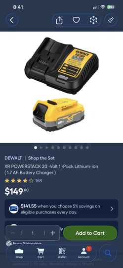 DEWALT XR POWERSTACK 20 -Volt 1 -Pack Lithium-ion (1.7 Ah Battery Charger)