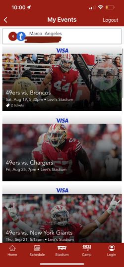 49ers Homes Games 2 Tickets Section 224 Row 19