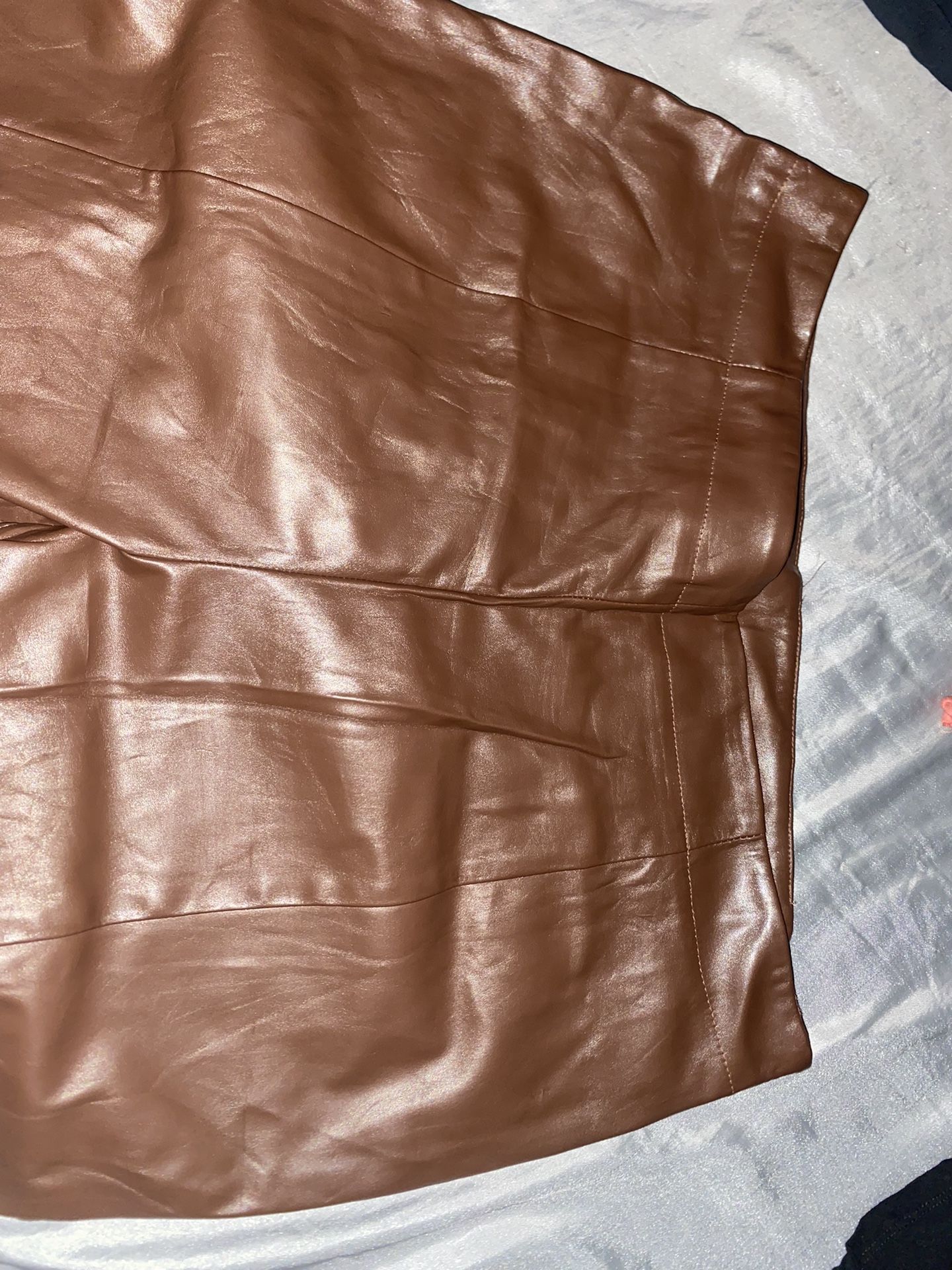 BROWN LEATHER PANTS W SLITS