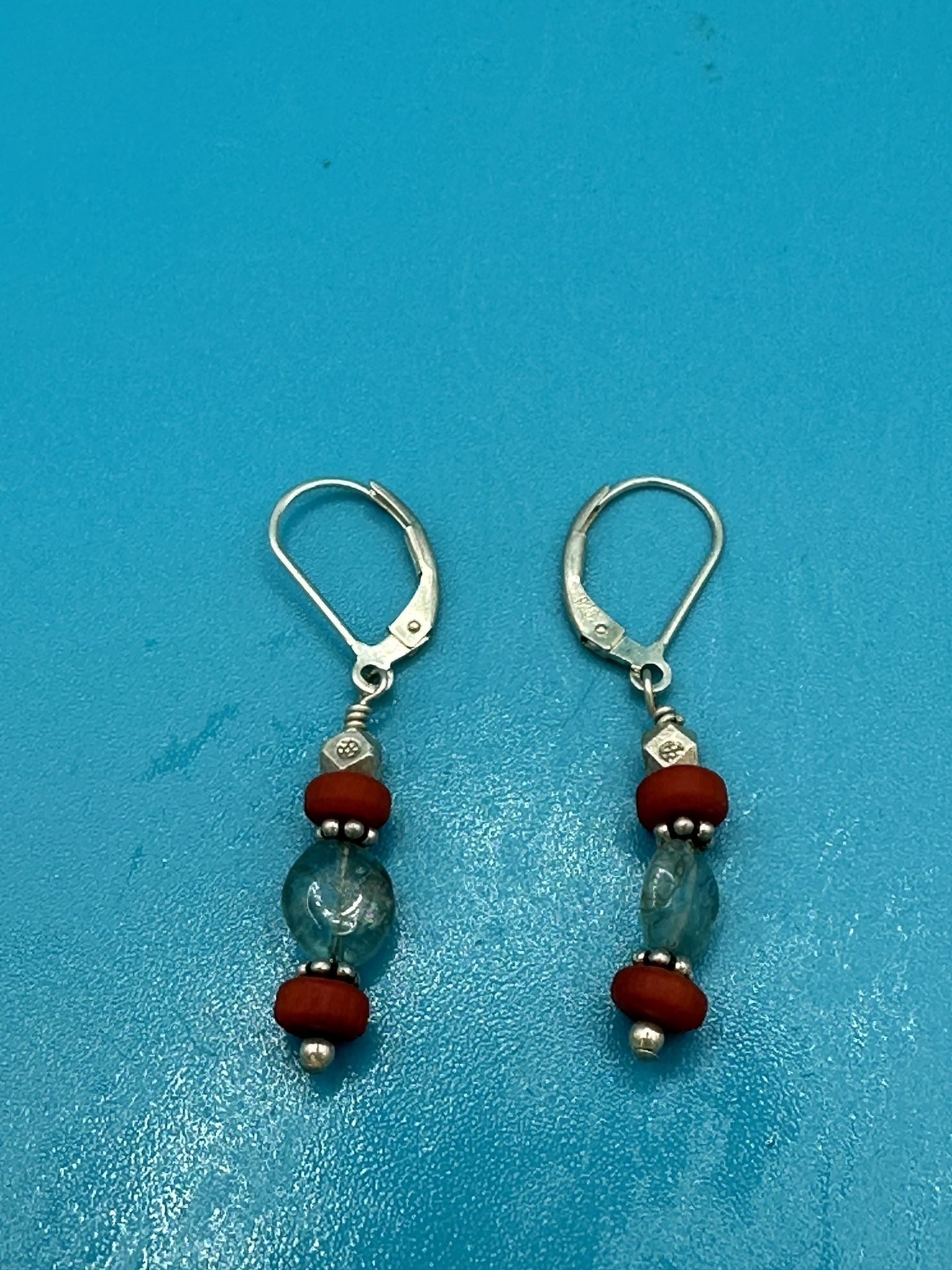Sterling Silver Drop Dangle Beaded Earrings 1 7/8” Long Weighs 2.15 Grams Great Condition