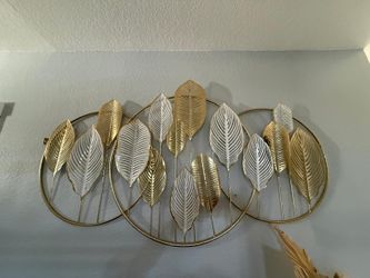 Gold and White Metal Leaf Wall Art