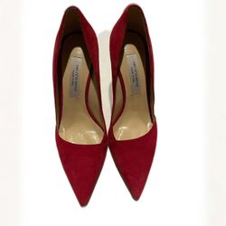Saks Fifth Avenue Red Suede Heels – Made in Italy 