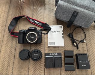 Canon EOS 90D Camera Bundle w/ 50mm & 24mm Lenses, 3 Batteries, Camera Bag