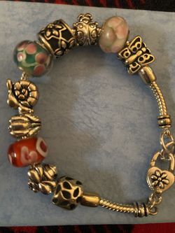 Butterfly, Bee, Snail and Lady Bug Pandora Style 7.5 inch bracelet