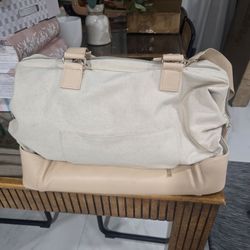 Beige Canvas Weekender Travel Bag