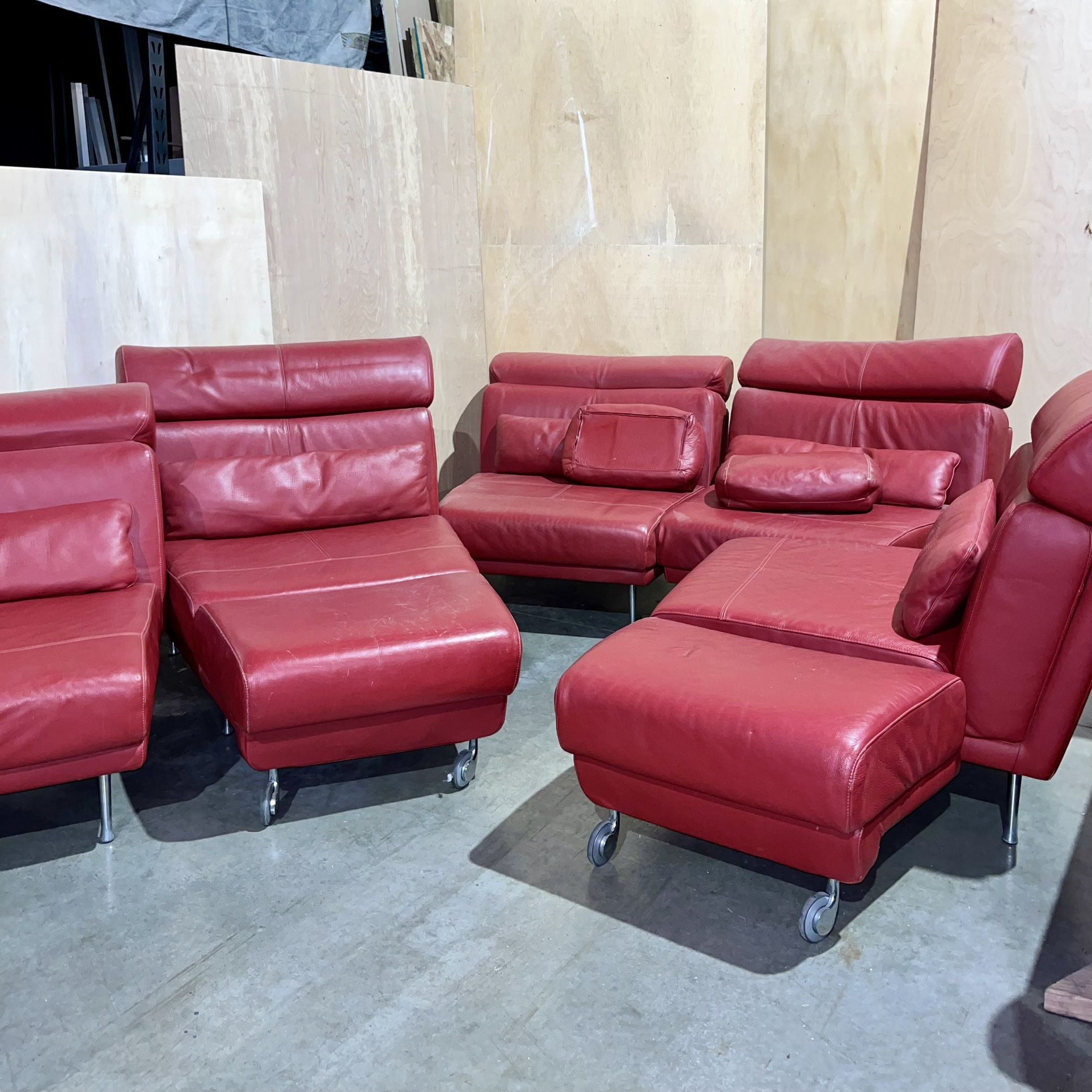 OBO Natuzzi Felice Red Leather Sectional