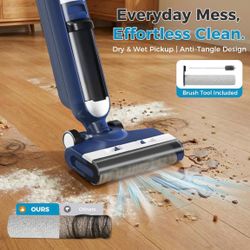 OLIXIS Wet Dry Vacuum Cleaner, Cordless All-in-One Vac Mops, Vacuum Mop with Self-Cleaning System, Dual Water Tank Design, Tangle-Free Brush, Dual-Edg
