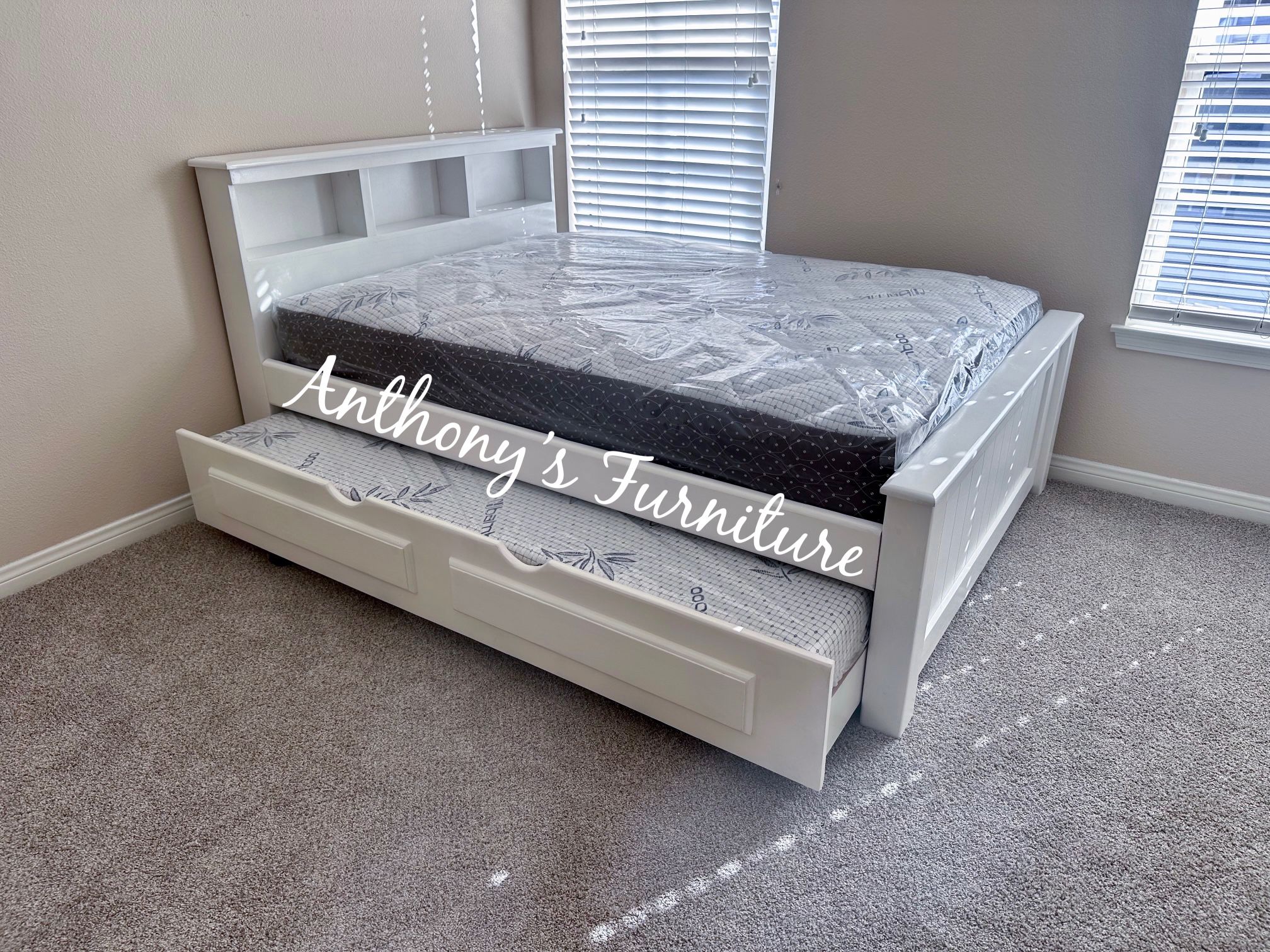 White Full Bed Nd Twin Trundle Nd Two Mattresses 