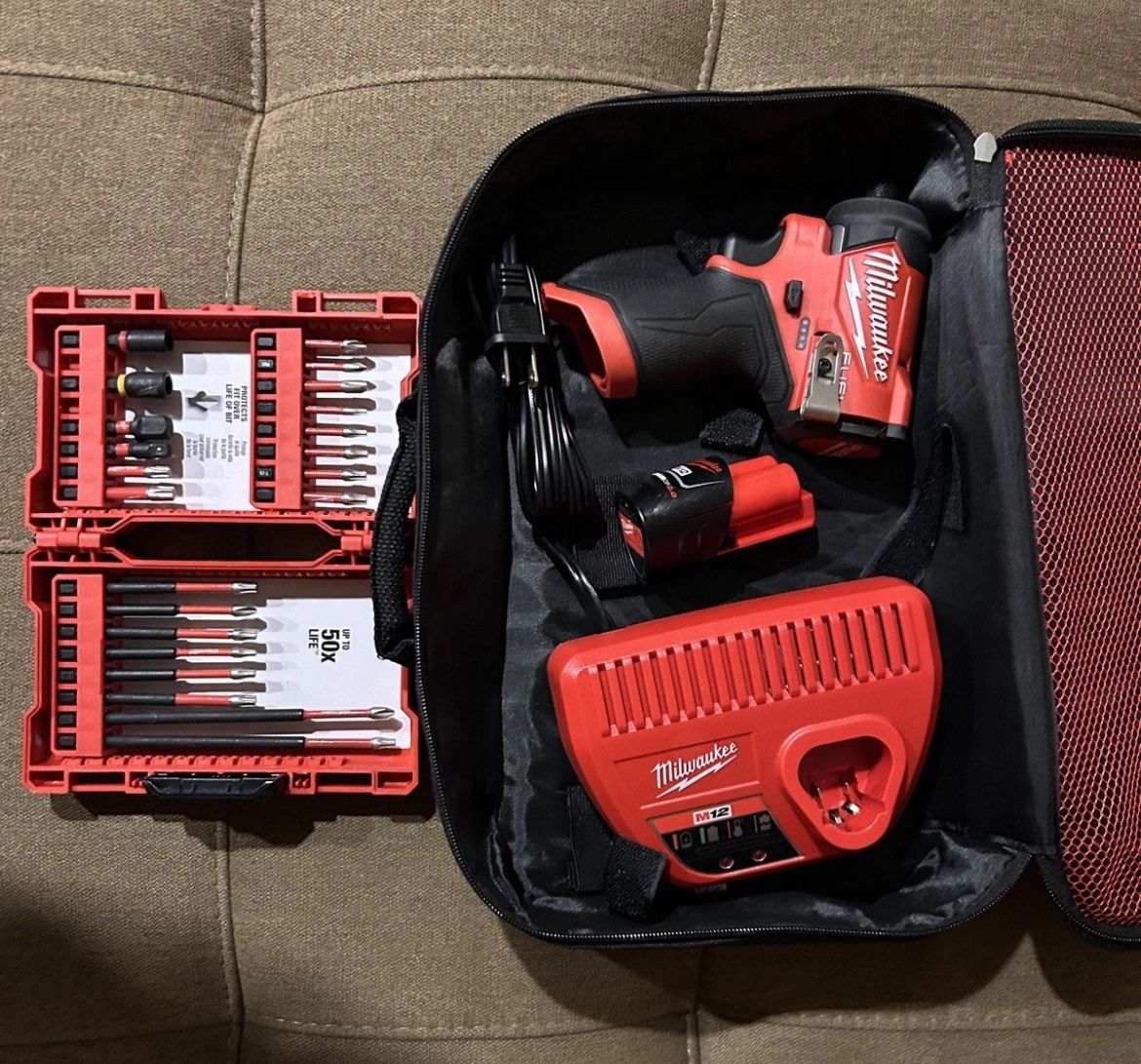 Milwaukee 3453-20 M12 FUEL 1/4" Hex Impact Driver  Battery/case/bits set/charger