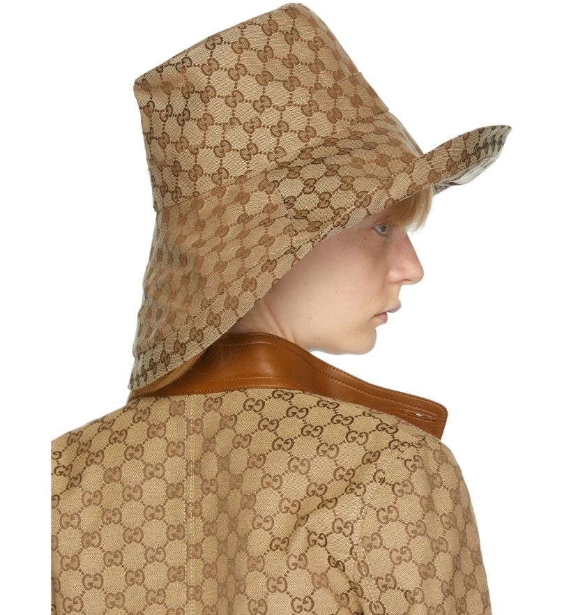 Bucket Hat Beige Monogram Wide Brim Large Jacquard Canvas Sun Coverage Beach New Gucci GG Beige Canvas Denim Wide Large Brim Monogram  main image 3