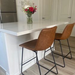 Light Brown Liekele Upholstered 24" Seat Height Modern Dining Stools (Set of 2)