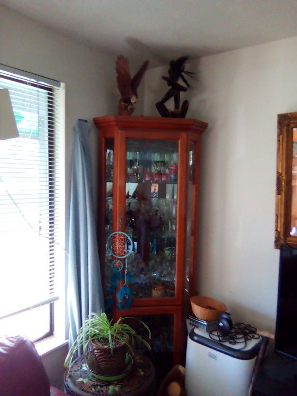 Oak Corner Shelf,And Glass China Cabinets. 