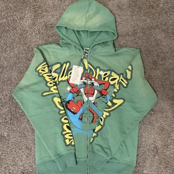 Valley Dreams Green Graphic Zip Up Hoodie