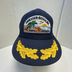 VINTAGE 80s Anheuser-Busch SnapBack Hat Cap Embroidered Patch Tampa Brewery US