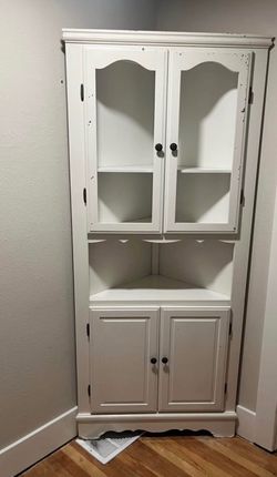 Vintage white corner hutch