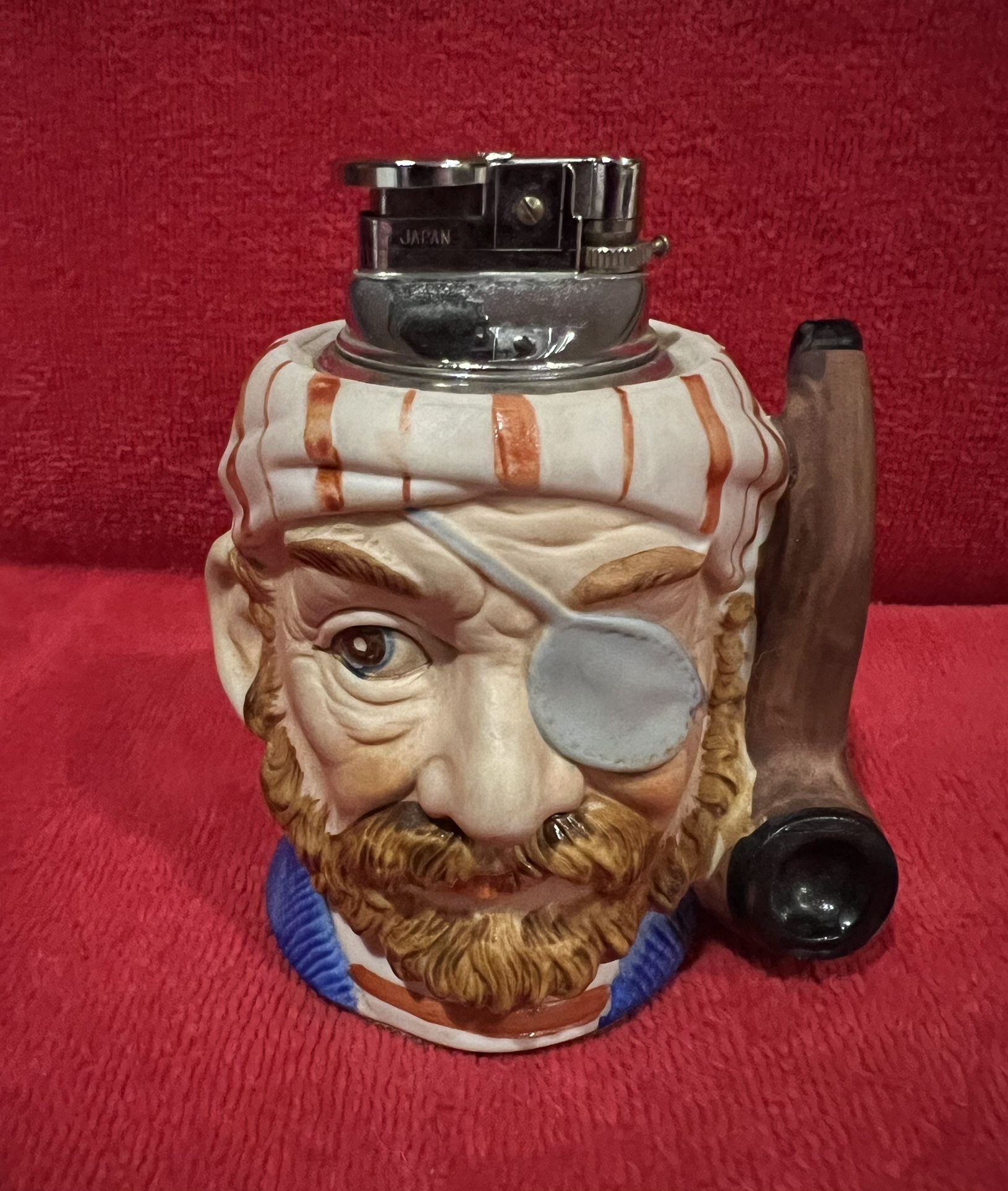VINTAGE CERAMIC TOBY PIRATE TABLE LIGHTER