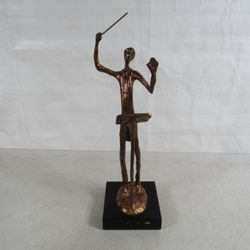 Brutalist Burn Bronze Orchestra Conductor Vintage Metal Statue MCM 13"
