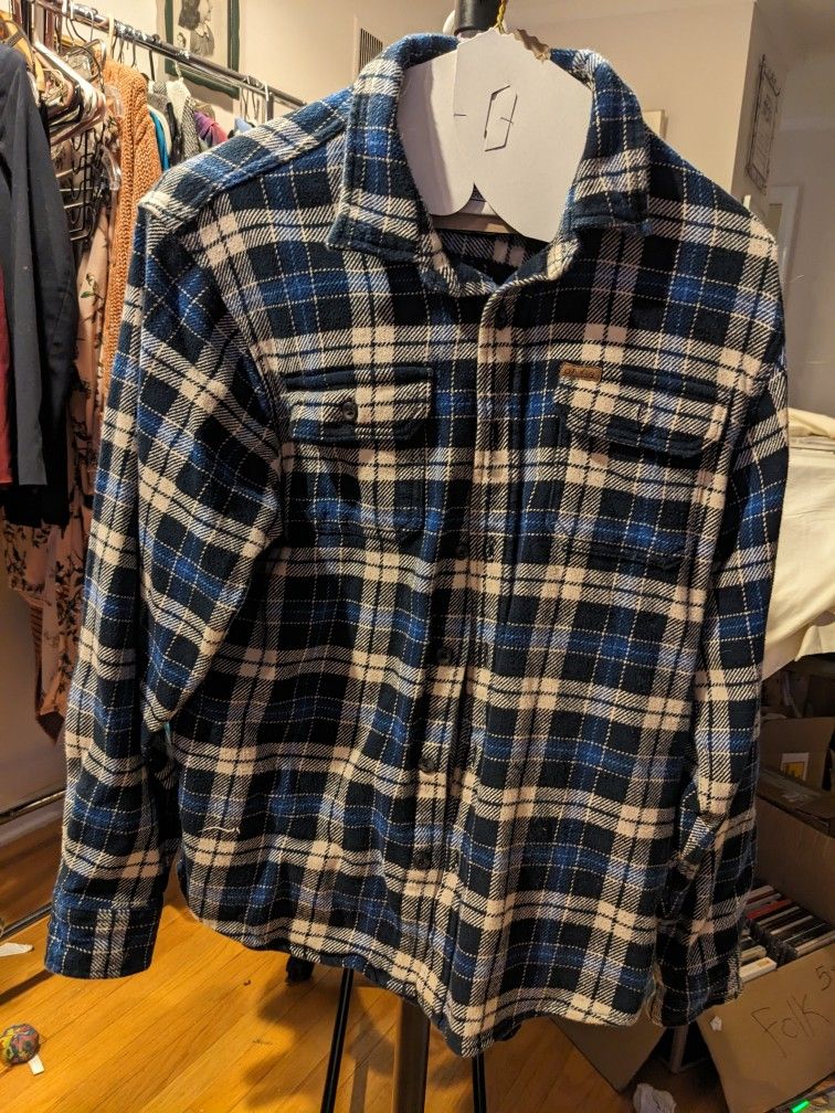 Orvis Heavy Blue Plaid Flannel Shirt (M)