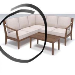 brand new Woodford Eucalyptus Right Arm Outdoor Loveseat with CushionGuard Bright White Cushions
