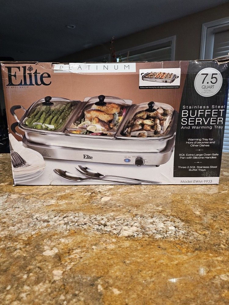 7.5 Quart Triple Tray Stainless Steel Buffet Server Food Warmer