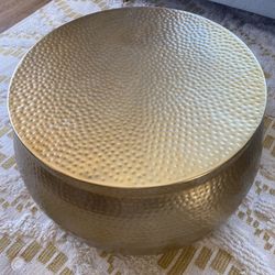 Gold Metal Hammered Texture Table With Storage