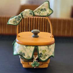 EUC Complete Longaberger 1999  Lots Of Luck Shamrock 6.5" Basket Signed CLB 1998