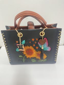 Handmade Bag Black With Butterflies And sunflowers