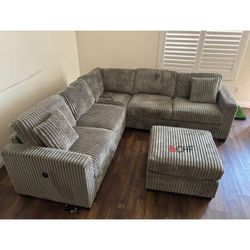 Jumbo Corduroy Sectional Sofa With Ottoman And USB 