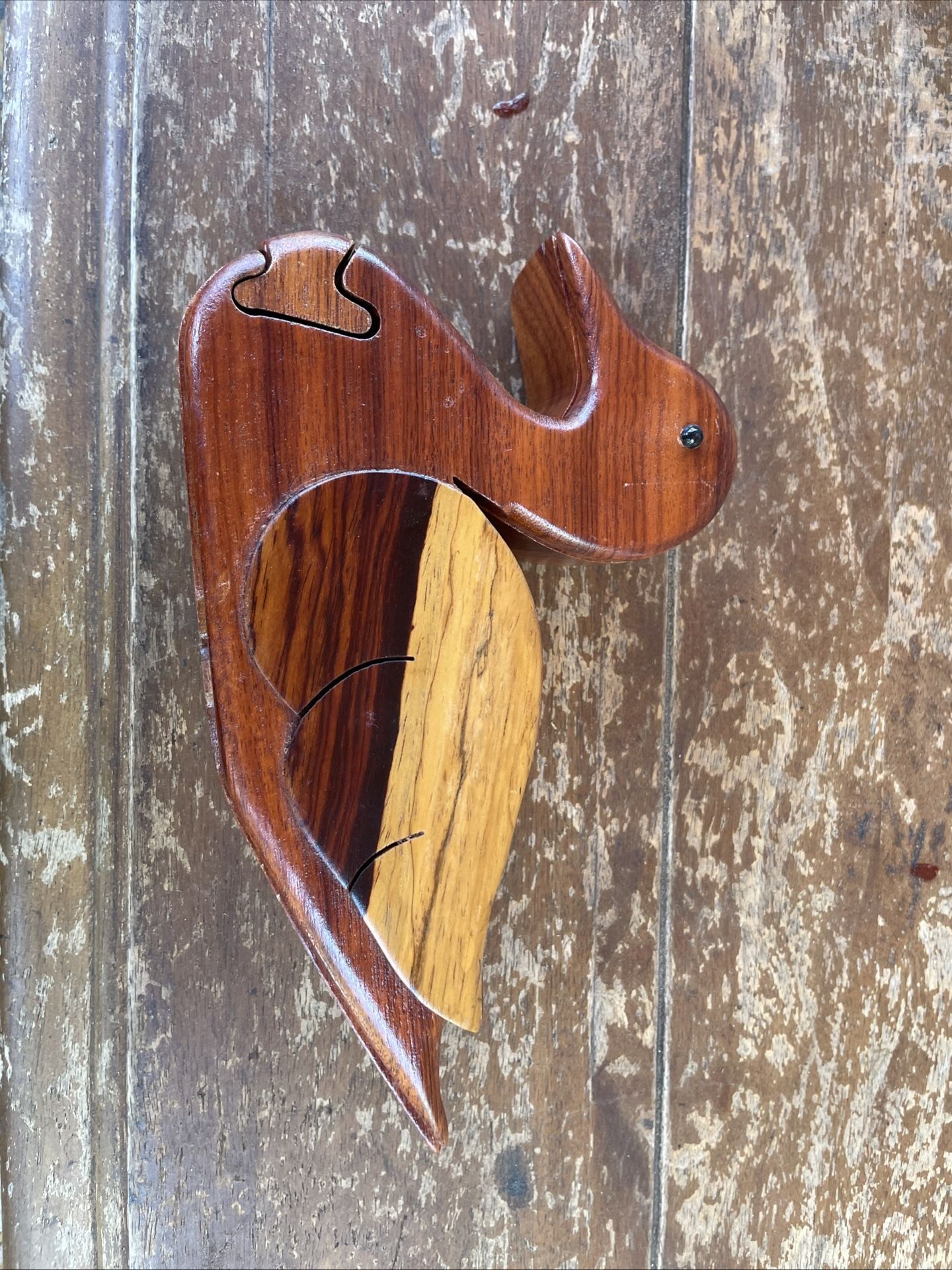 Wooden Duck Puzzle With Two Hidden Spaces For Jewelry
