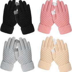 4 Pairs Kids Winter Gloves for Boys Girls, Warm Winter Glove for Kids, Knit Toddler Kid Gloves, Soft Kid Mittens